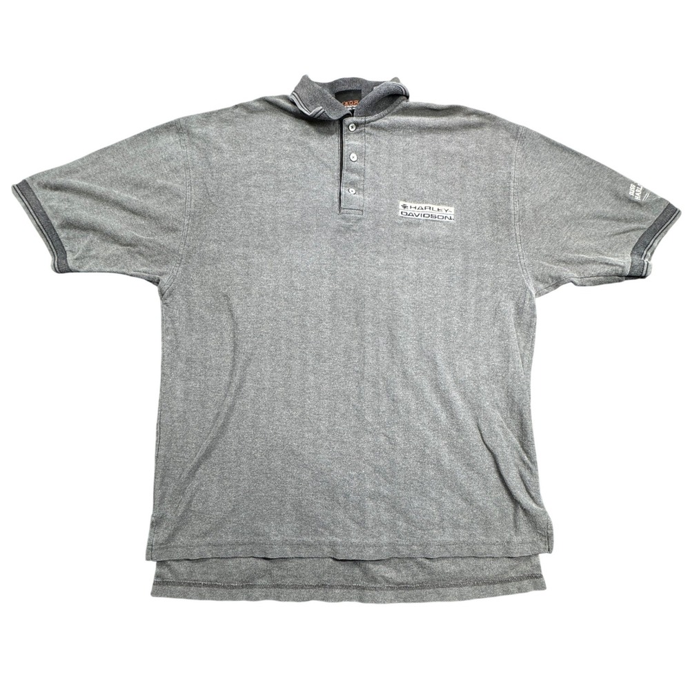 Harley Davidson Polo Shirt Men XL Gray Herringbone Short Sleeve Embroidered Logo